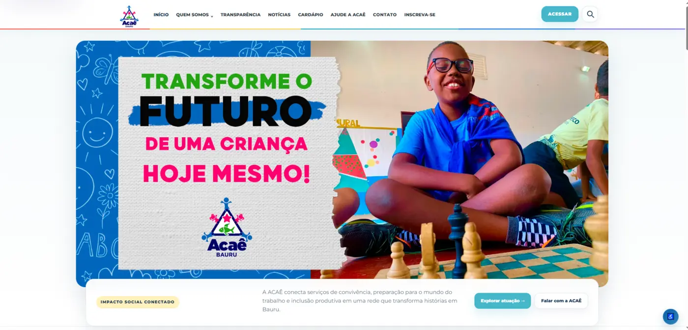 Página inicial do site da ACAÊ Bauru