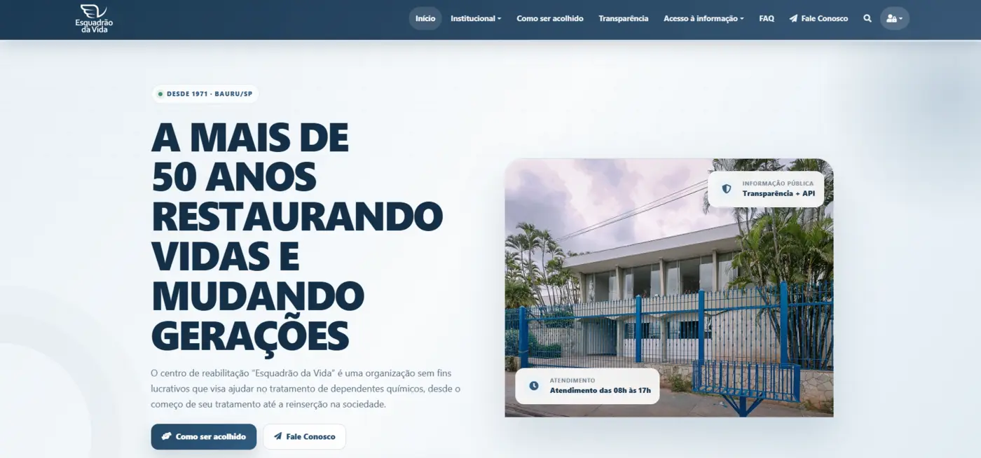 Página inicial do site do Esquadrão da Vida