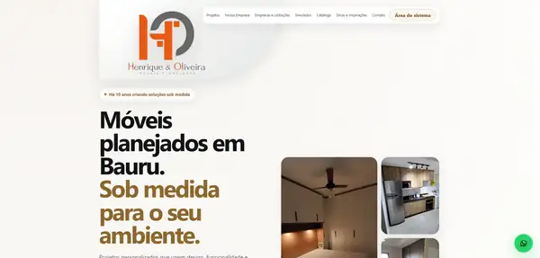 Página inicial do site Henrique & Oliveira Móveis Planejados