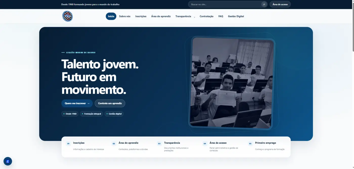 Página inicial do site da Legião Mirim de Bauru